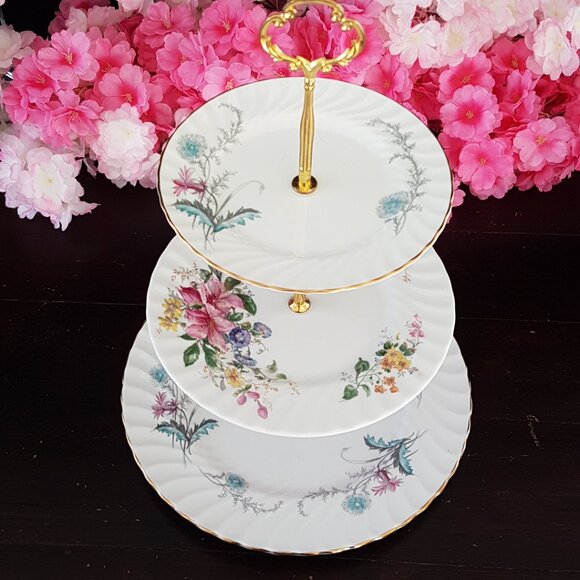 Handmade 3 Tier Bone China Cake Stand Floral Dessert Serving Tray - Picture 2 of 9